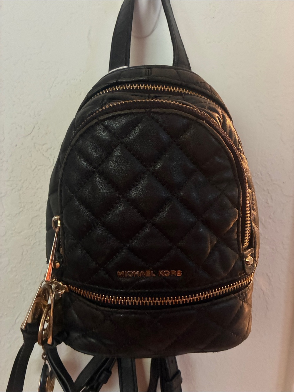 Michael Kors Black Quilted Mini Backpack with Gold Hardware